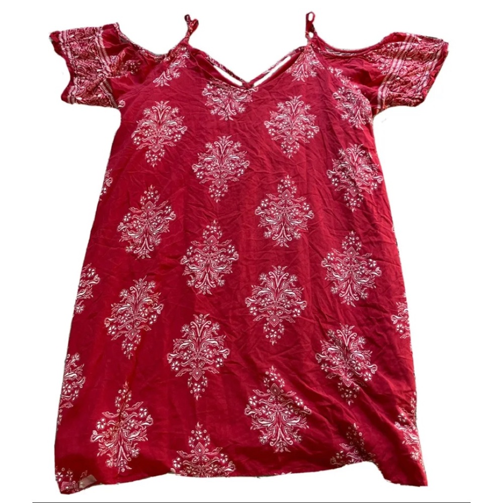 2X - Women's XHILARATION Red Floral Paisley Diamonds Cold Shoulder Dress